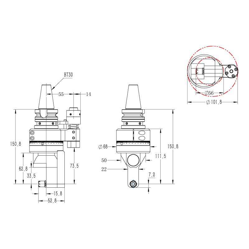 DK90-BT30-DC5-33.5輕型側(cè)銑頭，小型直角銑頭